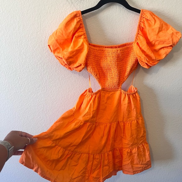 We Are Sundays Womens S Orange Puff Sleeve Smocked Dress Summer Spring - Picture 3 of 6